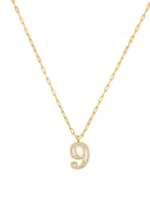 9 Brass Cubic Zirconia Number Dainty Pendant Necklace