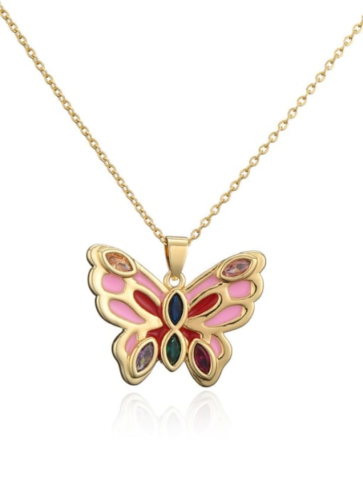20957 Brass Cubic Zirconia Enamel Trend Butterfly  Pendant Necklace