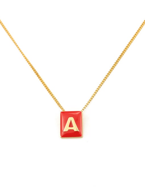 Red a Brass Enamel  Minimalist 26 English letters pendant Necklace