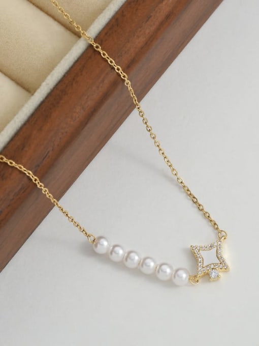 YOUH Brass Imitation Pearl Star Minimalist Necklace 2