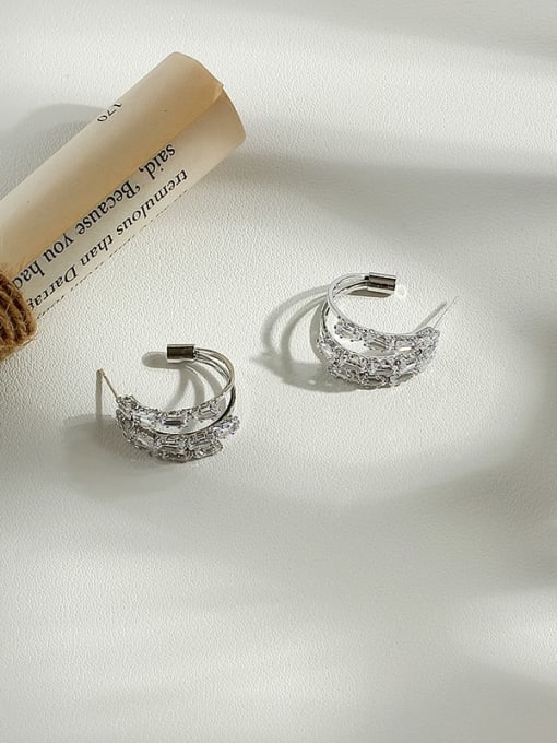 White K Copper Rhinestone Geometric Minimalist Stud Trend Korean Fashion Earring