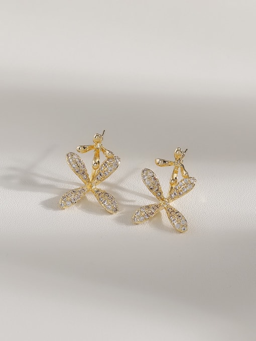 14k gold Copper Cubic Zirconia Flower Cute Stud Trend Korean Fashion Earring