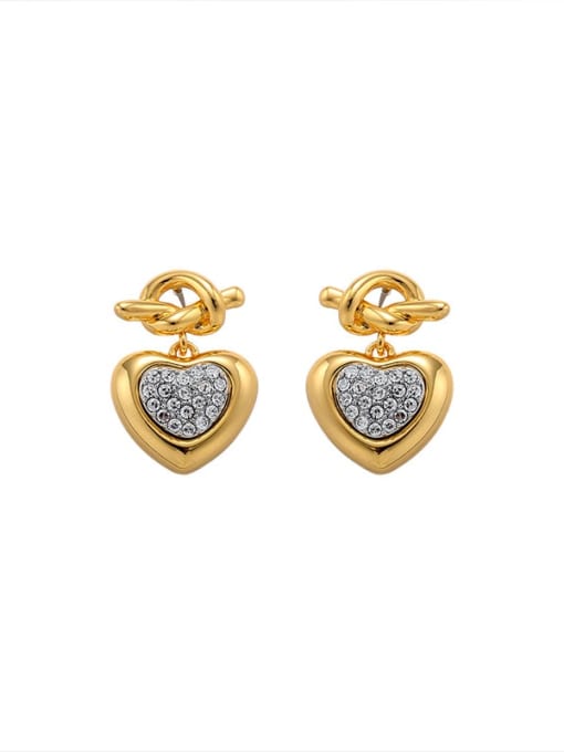 golden Brass Cubic Zirconia Heart Dainty Stud Earring