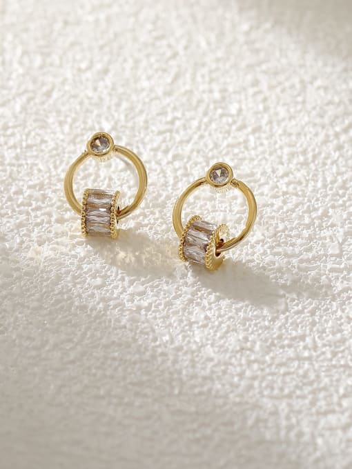 14k Gold Brass Cubic Zirconia Geometric Minimalist Huggie Earring
