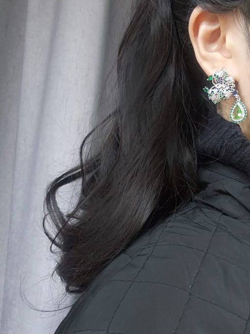 OUOU Brass Cubic Zirconia Green Flower Luxury Stud Earring 1