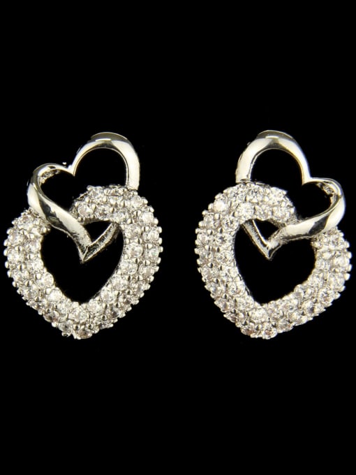 Platinum plated white Brass Cubic Zirconia Heart Luxury Drop Earring