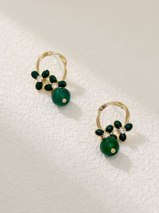14K golden + green Brass Resin Geometric Vintage Drop Earring