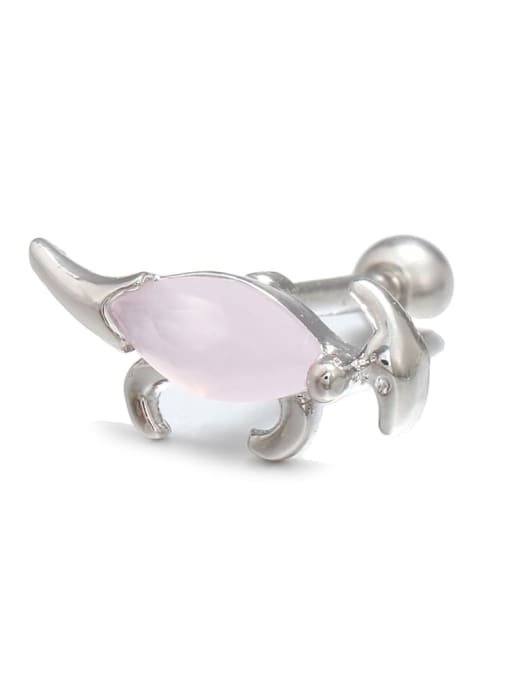 Light pink (white K) (Single） Brass Cubic Zirconia Multi Color Dinosaur Cute   single Stud Earring