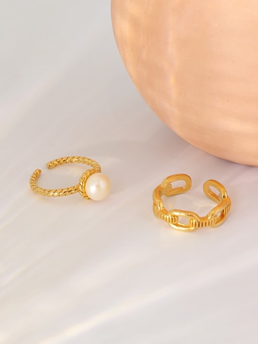 Five Color Brass Imitation Pearl Geometric Vintage Band Ring 3