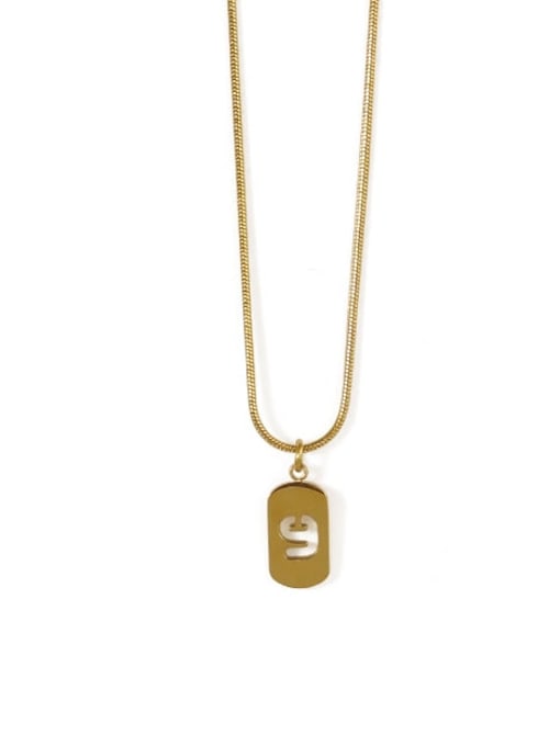 Gold 9 Titanium Steel Number Minimalist Pendant Necklace