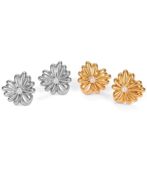 Five Color Brass Imitation Pearl Flower Trend Stud Earring 0