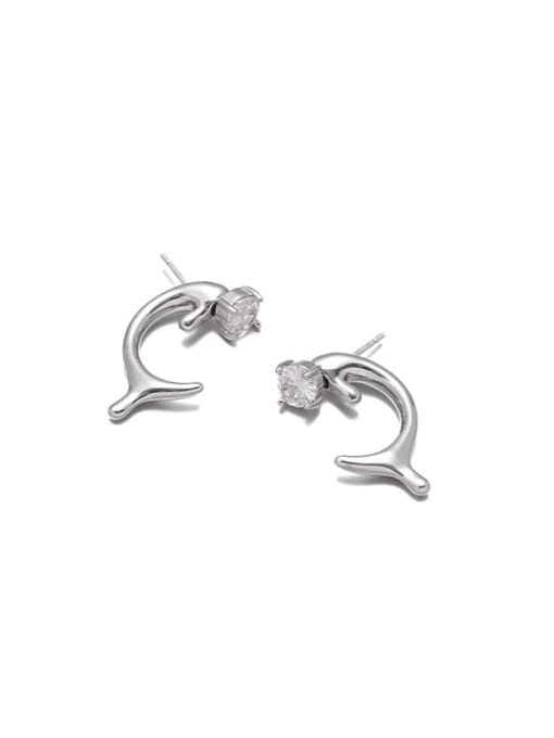 Platinum Brass Dolphin Minimalist Stud Earring
