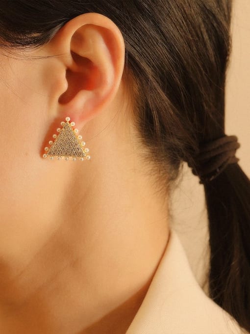 HYACINTH Brass Cubic Zirconia Triangle Vintage Stud Trend Korean Fashion Earring 2