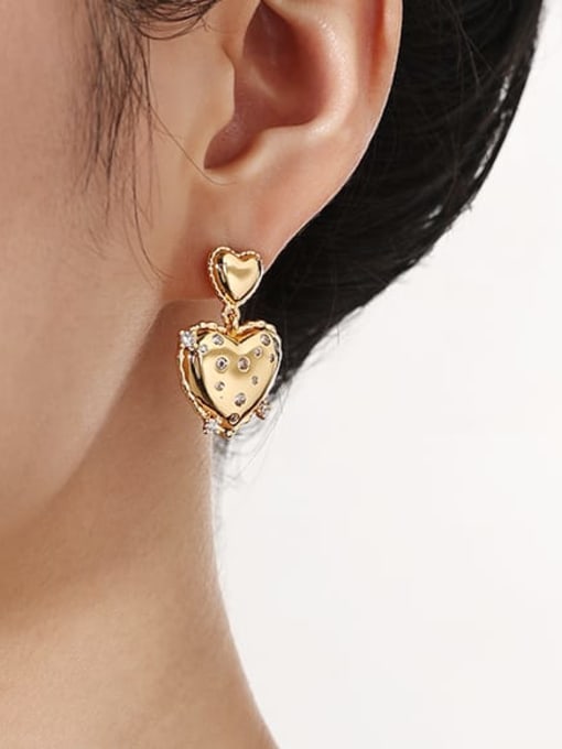 TINGS Brass Cubic Zirconia Heart Vintage Drop Earring 1