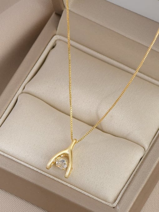 Gold XL62840 Brass Cubic Zirconia Geometric Dainty Necklace