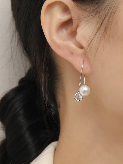 HYACINTH Brass Imitation Pearl Cross Minimalist Hook Earring 1