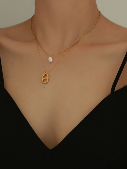 Five Color Brass Imitation Pearl Geometric Vintage Necklace 1