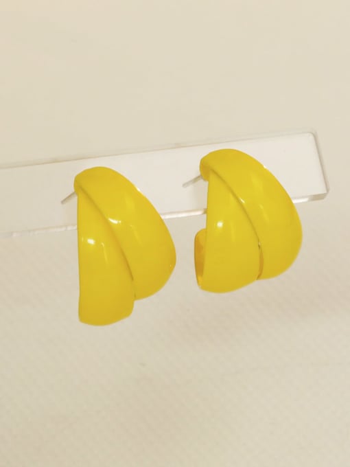 Bright Yellow Brass Enamel Geometric Minimalist Stud Earring