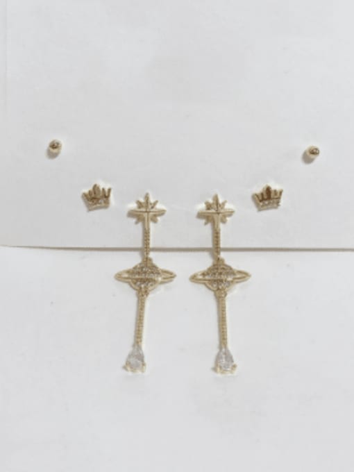 Star Set Earrings Brass Cubic Zirconia Trend Star  Set Stud Earring