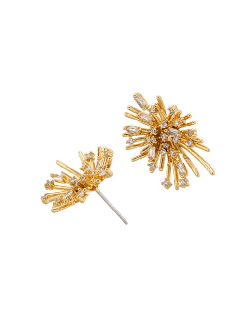 ACCA Brass Cubic Zirconia Flower Hip Hop Stud Earring 2