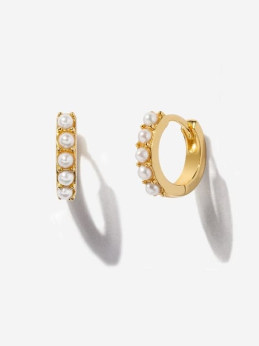 COLSW Brass Imitation Pearl Round Minimalist Huggie Earring 4