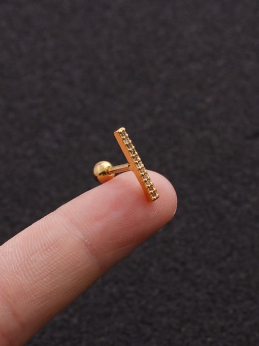 Gold 4#（Single） Brass Cubic Zirconia Geometric Minimalist Stud Earring
