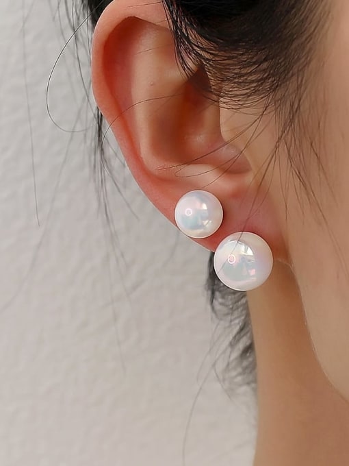 HYACINTH Brass Imitation Pearl Round Ball Minimalist Stud Earring 1