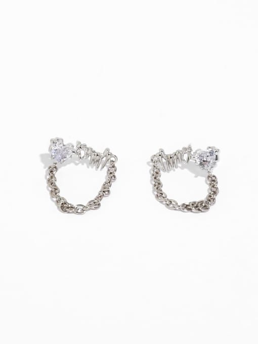 White zirconium Earrings Brass Cubic Zirconia Heart Hip Hop Huggie Earring