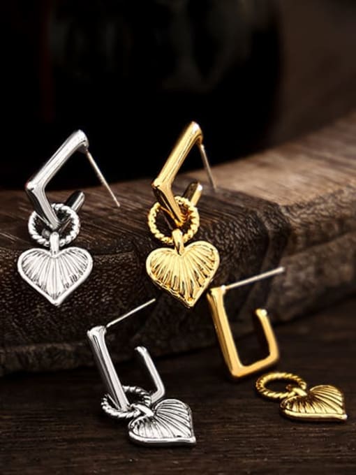 ACCA Brass Heart Vintage Huggie Earring 2
