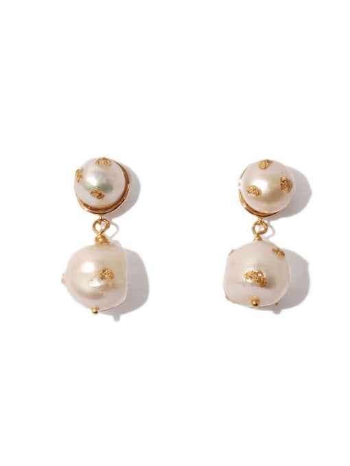 TINGS Brass Imitation Pearl Geometric Vintage Drop Earring 0