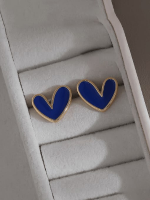 14k gold+ blue Brass Enamel Heart Minimalist Stud Earring