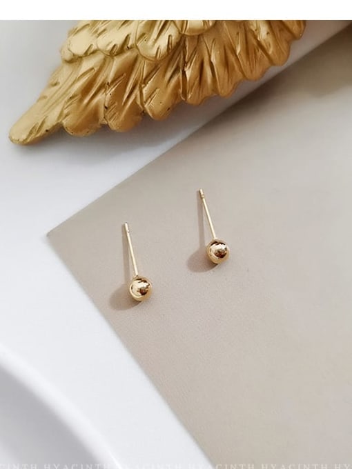 14K  gold No.3 Pearl Copper Round Minimalist Stud Trend Korean Fashion Earring