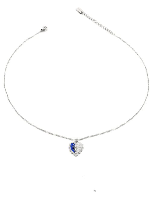 Platinum Titanium Steel Enamel Heart Minimalist Necklace