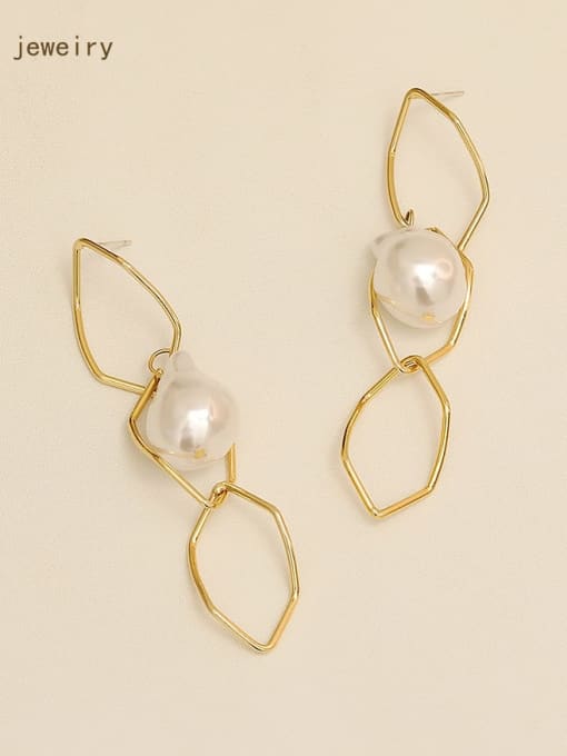 HYACINTH Copper Imitation Pearl Hollow Geometric Minimalist Drop Trend Korean Fashion Earring 1
