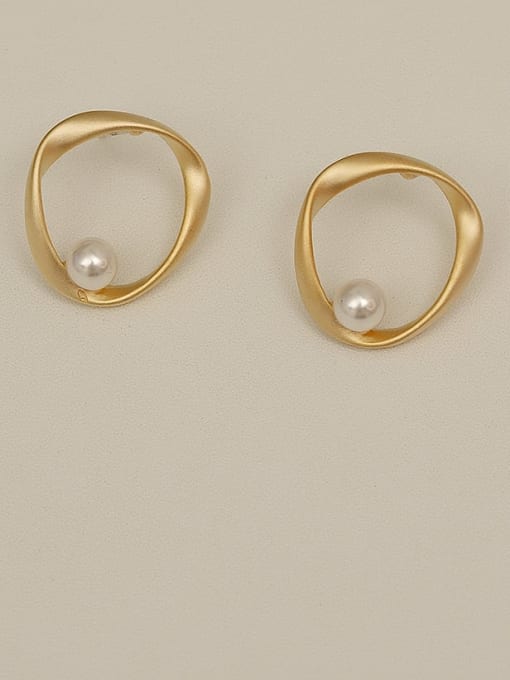 Dumb gold Copper Imitation Pearl Geometric Dainty Stud Trend Korean Fashion Earring