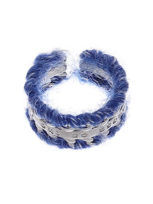 Blue woolen style Brass Cotton thread Geometric Hip Hop Band Ring