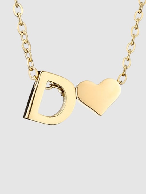 D 14K Gold Stainless steel Letter Minimalist  Heart Pendant Necklace