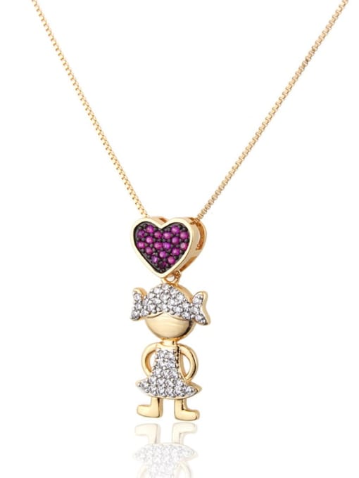 Gilded girl Brass Cubic Zirconia Heart Cute Necklace