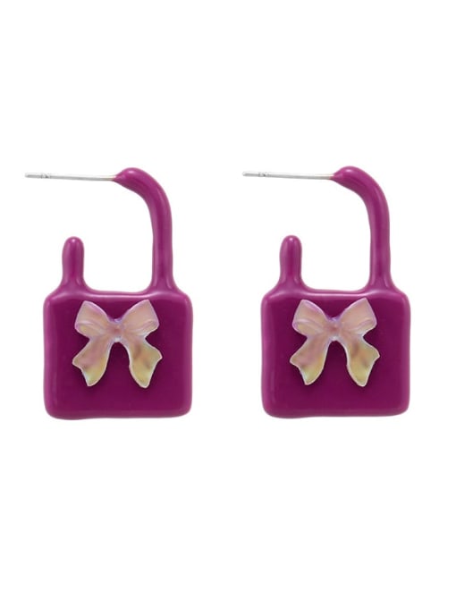 Elegant Purple Brass Enamel Locket Cute Stud Earring