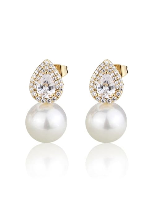 renchi Brass Imitation Pearl Water Drop Luxury Stud Earring