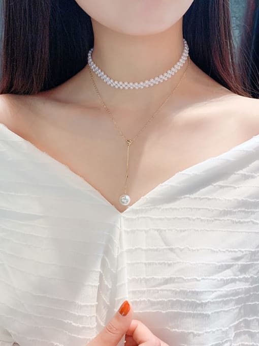 Papara Zinc Alloy Imitation Pearl White Classic Multi Strand Necklace 1