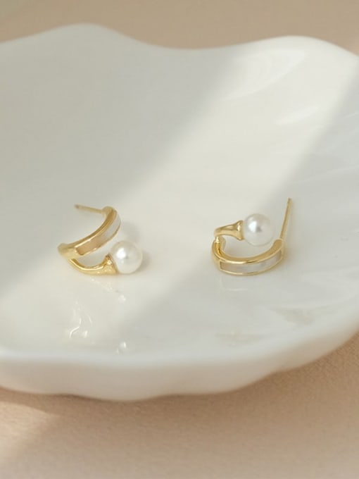 YOUH Brass Imitation Pearl Enamel Geometric Dainty Stud Earring 2