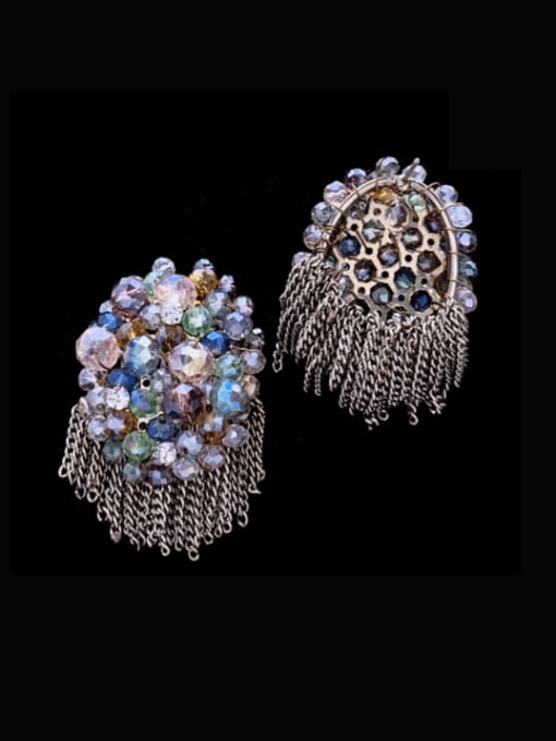 SUUTO Brass  Vintage Multicolored Imitation Crystal Tassels   Drop Earring 1