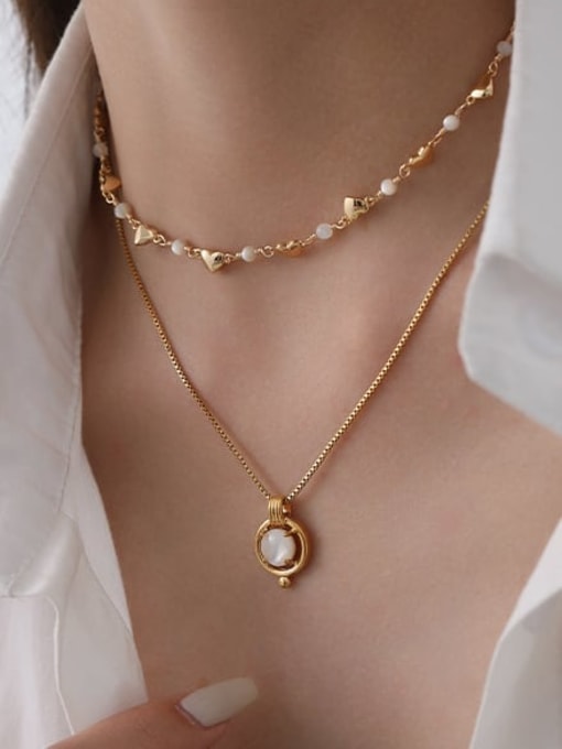 Five Color Brass Imitation Pearl Heart Vintage Necklace 1