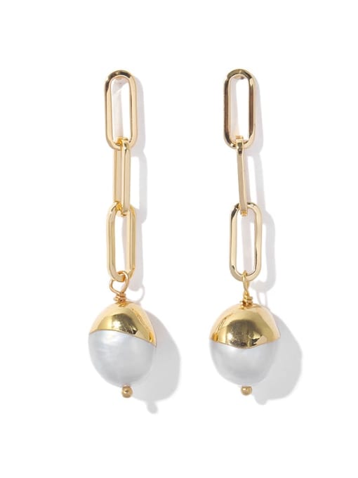 TINGS Brass Freshwater Pearl Tassel Vintage Drop Earring 0