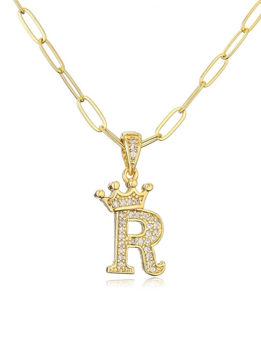R Brass Cubic Zirconia Letter Hip Hop Necklace