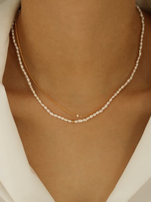 Five Color Brass Imitation Pearl Geometric Minimalist Necklace 3