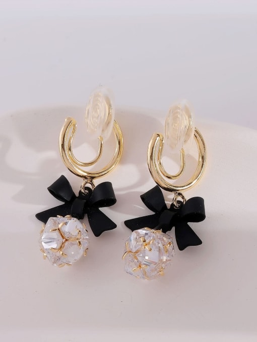 HYACINTH Brass Cubic Zirconia Bowknot Minimalist Huggie Earring