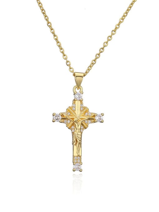 20703 Brass Cubic Zirconia Cross Vintage Regligious Necklace
