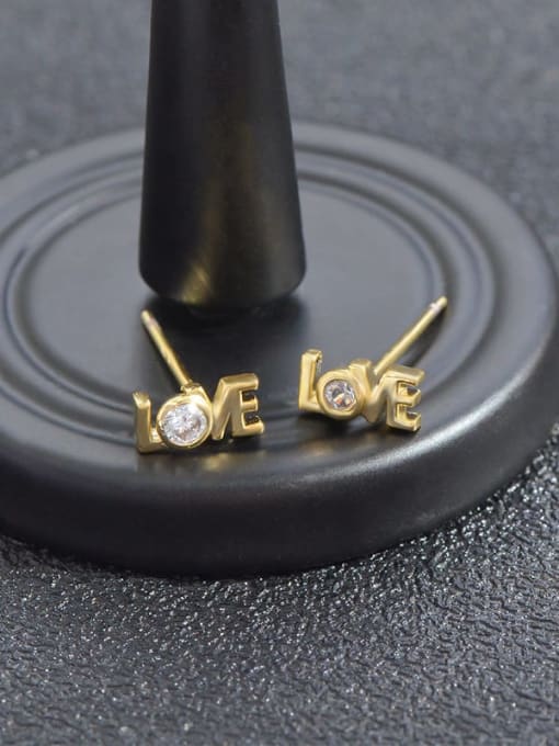 YOUH Brass Cubic Zirconia Letter Minimalist Stud Earring 2